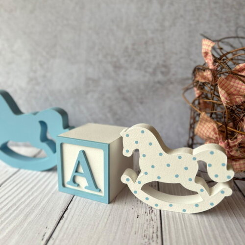 Cavalinho de Balanço + Cubos 6x6cm Ts Decoração Bebê