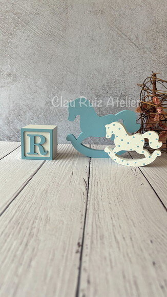 Cavalinho de Balanço + Cubos 6x6cm Ts Decoração Bebê