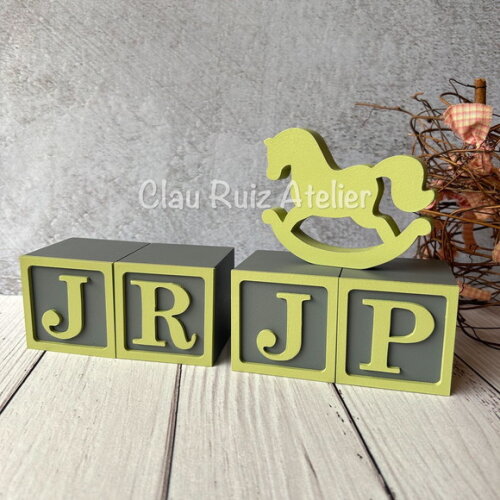 Cavalinho de Balanço + Cubos 6x6cm Ts Decoração Bebê