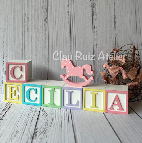 Cavalinho de Balanço + Cubos 6x6cm Ts Decoração Bebê