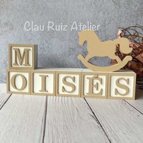 Cavalinho de Balanço 12cm + Cubos 6x6cm Ts Decoração Bebê