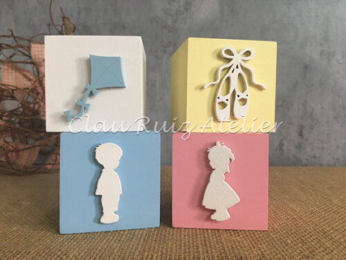 Chá de Revelação cubos 6x6cm Menino e Menina