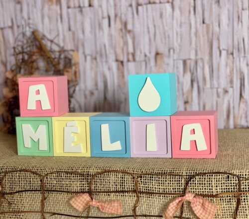 Cubos Decorativos Personalizados MDF Quarto de Bebê Tema Chuva d