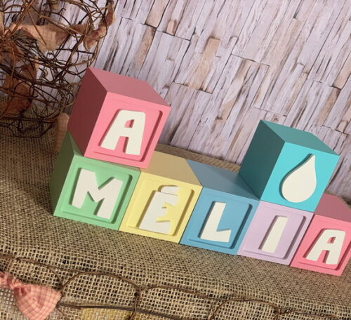 Cubos Decorativos Personalizados MDF Quarto de Bebê Tema Chuva d