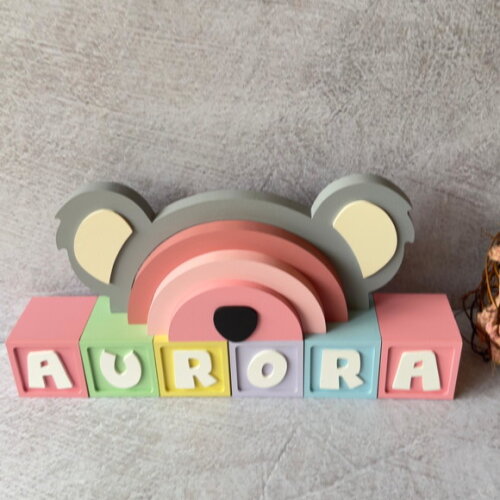 Coala Arco Íris +cubos 6x6cm Decoração Bebê