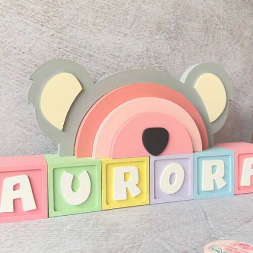 Coala Arco Íris +cubos 6x6cm Decoração Bebê