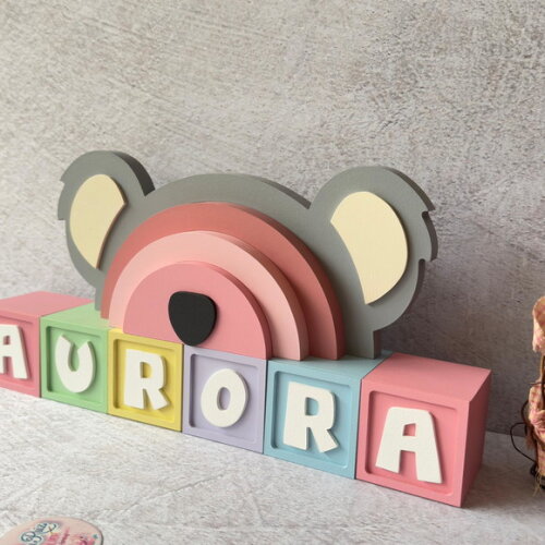 Coala Arco Íris +cubos 6x6cm Decoração Bebê