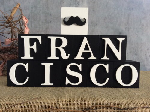 Cubos Decorativos Personalizados com  Nome do Bebê em MDF - Tema Mustache