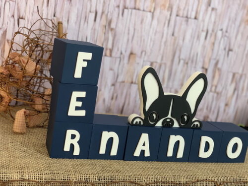 Cubos 6x6cm + Buldogue Decoração Bebê
