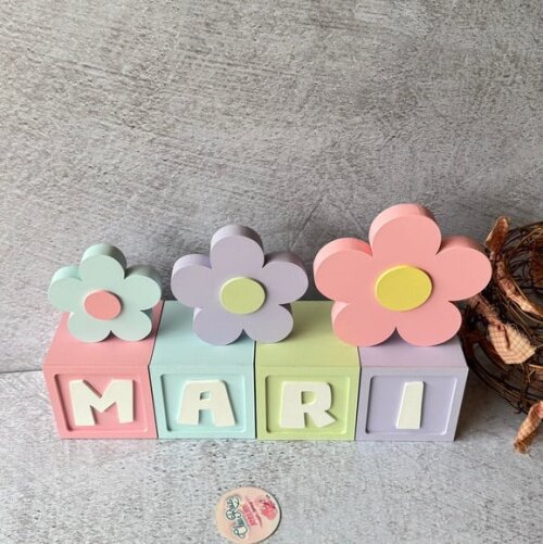 Cubos 8x8cm Decoração Bebê + Trio de Flor