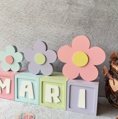 Cubos 8x8cm Decoração Bebê + Trio de Flor