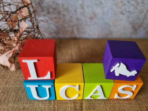 Cubos com Nome 6x6cm Ursinho Aviador