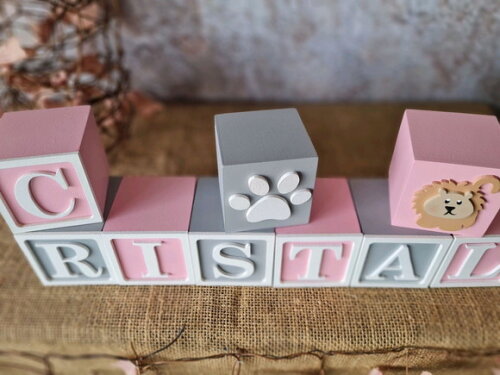 Cubos Decorativos com o Nome do Bebê Tema Safari 6cm
