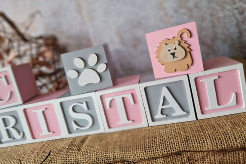 Cubos Decorativos com o Nome do Bebê Tema Safari 6cm