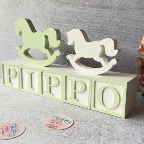 Cubos Ts 6x6 cm + Dupla de Cavalinhos Decoração Bebê