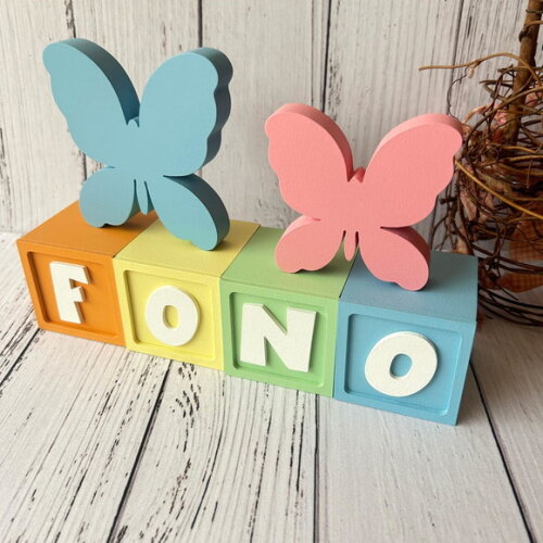 Decoração Bebê - Cubos 6x6cm Candy Ts + 2 Borboletas