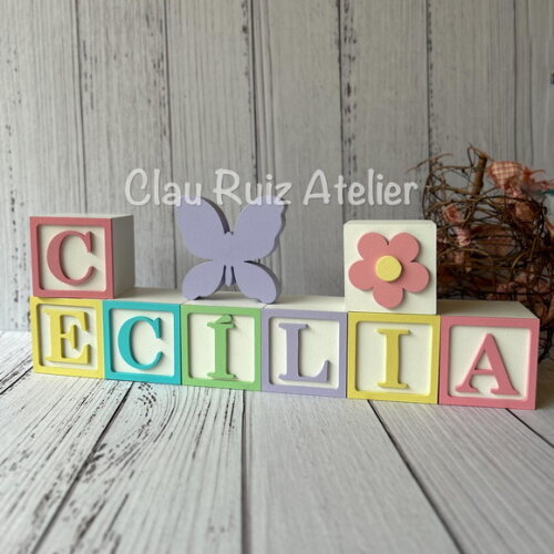 Decoração Bebê - Cubos 6x6cm Candy Ts + Borboleta