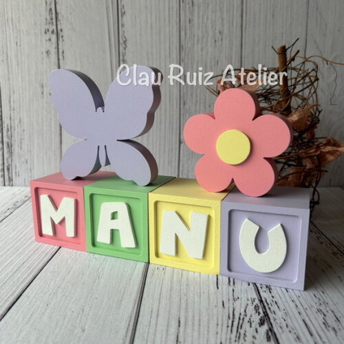 Decoração Bebê - Cubos 6x6cm Candy Ts + Borboleta + Flor