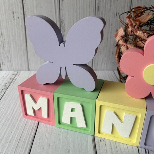 Decoração Bebê - Cubos 6x6cm Candy Ts + Borboleta + Flor