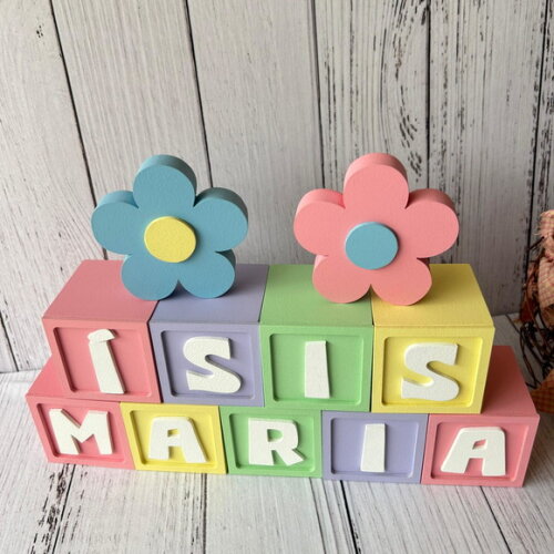 Decoração Bebê - Cubos 6x6cm Candy Ts + Dupla de Flor