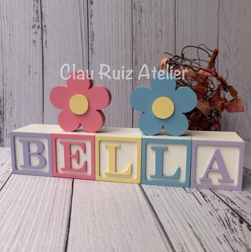 Decoração Bebê - Cubos 6x6cm Candy Ts + Dupla de Flor