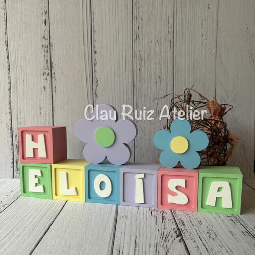 Decoração Bebê - Cubos 6x6cm Candy Ts + Dupla de Flor