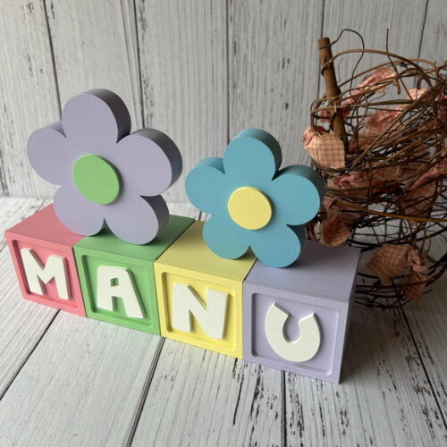 Decoração Bebê - Cubos 6x6cm Candy Ts + Dupla de Flor