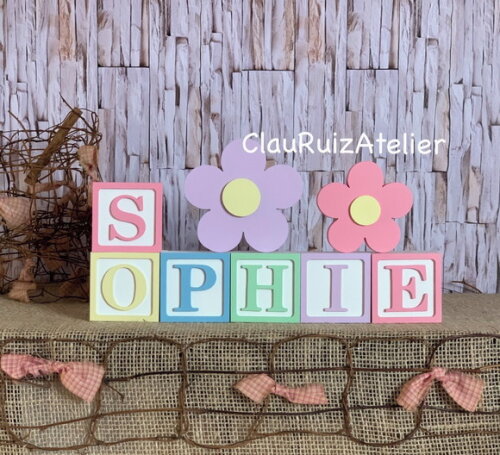 Decoração Bebê - Cubos 6x6cm Candy Ts + Dupla de Flor