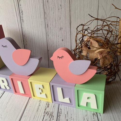Decoração Bebê - Cubos 6x6cm Candy Ts + Dupla de Passarinho