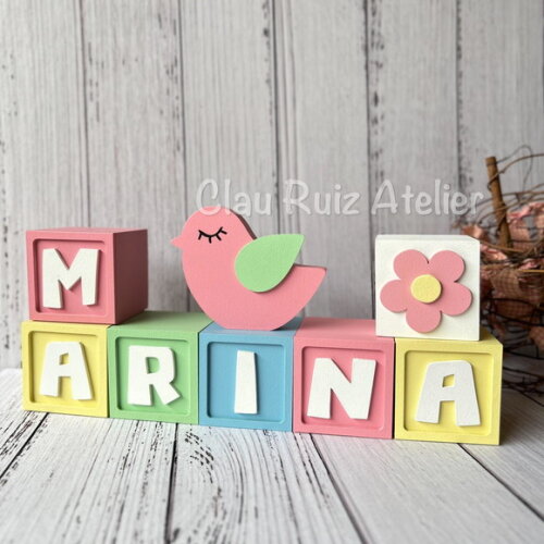 Decoração Bebê - Cubos 6x6cm Candy Ts + Passarinho