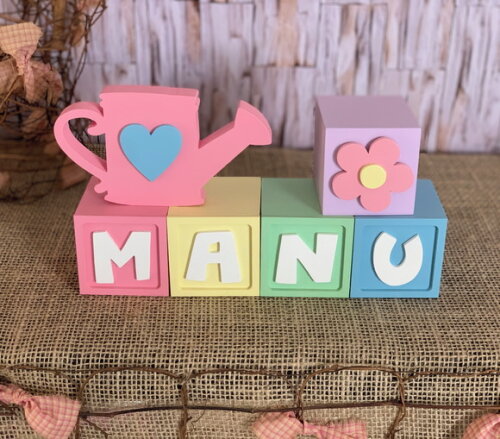Decoração Bebê - Cubos 6x6cm Candy Ts + Regador