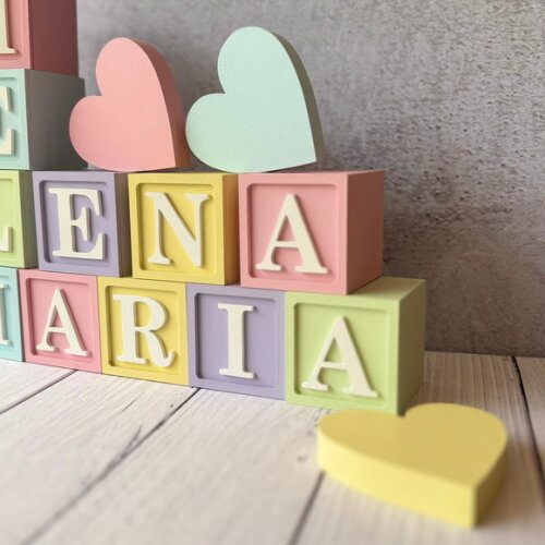 Decoração Bebê - Cubos 6x6cm Candy Ts + Trio de Coração