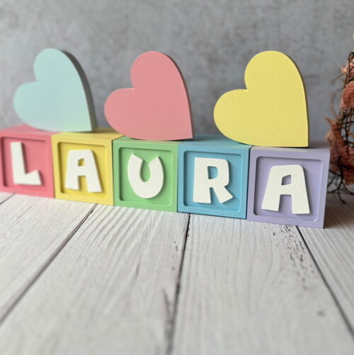 Decoração Bebê - Cubos 6x6cm Candy Ts + Trio de Coração