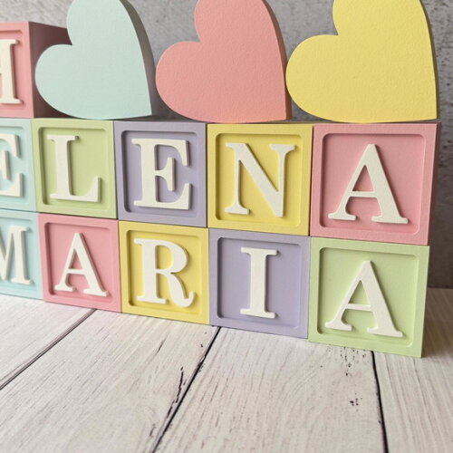 Decoração Bebê - Cubos 6x6cm Candy Ts + Trio de Coração