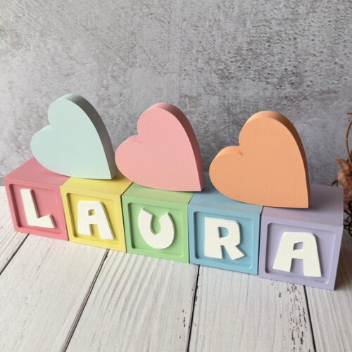 Decoração Bebê - Cubos 6x6cm Candy Ts + Trio de Coração