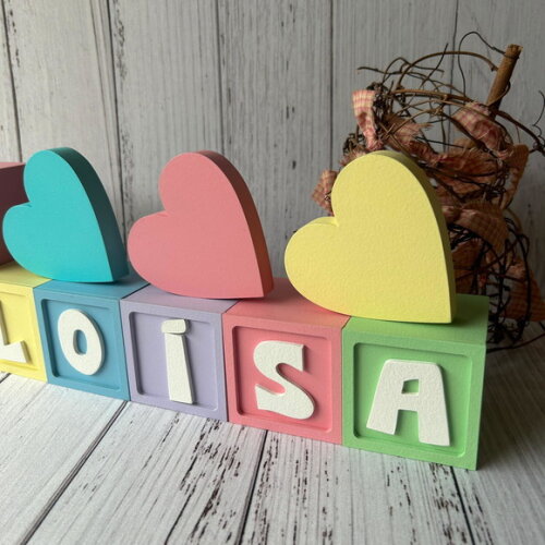 Decoração Bebê - Cubos 6x6cm Candy Ts + Trio de Coração