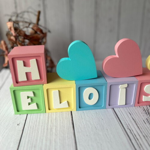 Decoração Bebê - Cubos 6x6cm Candy Ts + Trio de Coração