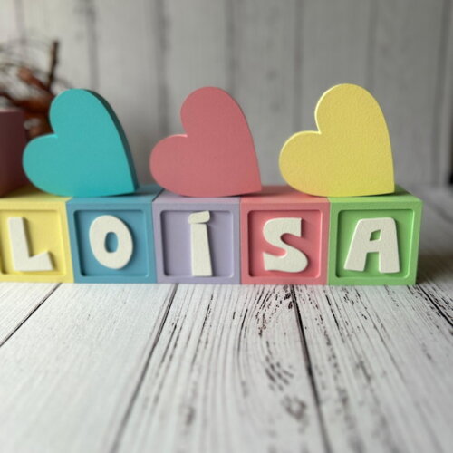 Decoração Bebê - Cubos 6x6cm Candy Ts + Trio de Coração