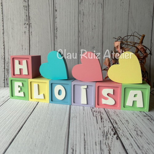Decoração Bebê - Cubos 6x6cm Candy Ts + Trio de Coração
