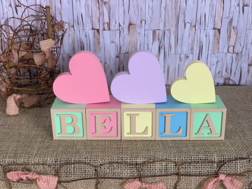 Decoração Bebê - Cubos 6x6cm Candy Ts + Trio de Coração