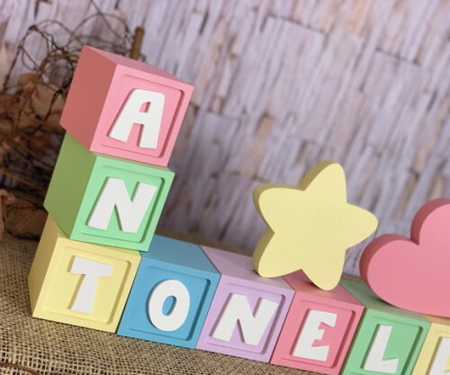 Decoração Bebê - Cubos 6x6cm Candy Ts Estrela e Sol