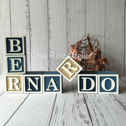 Decoração Bebê - Cubos 6x6cm Nome com Moldura