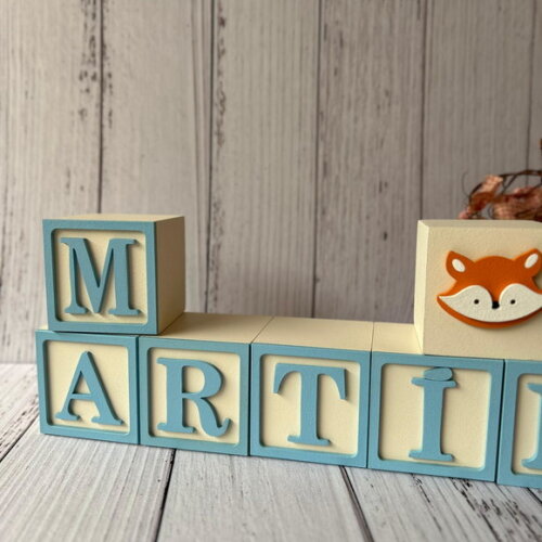Decoração Bebê - Cubos 6x6cm Nome com Moldura Raposa