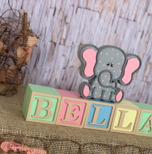 Decoração Bebê - Cubos 6x6cm Ts + Elefantinha Pi