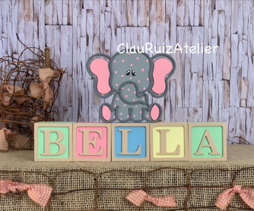Decoração Bebê - Cubos 6x6cm Ts + Elefantinha Pi