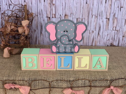 Decoração Bebê - Cubos 6x6cm Ts + Elefantinha Pi