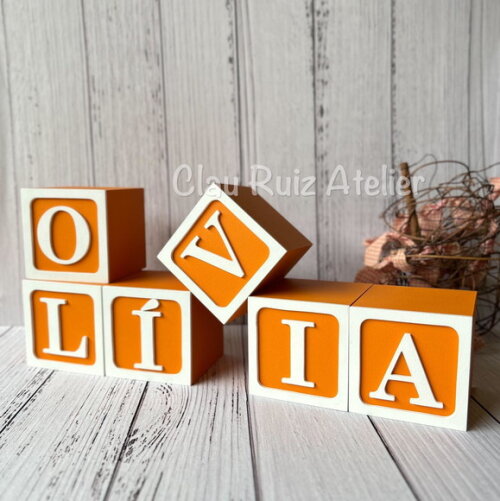 Decoração Bebê - Cubos 8x8cm Linha Nome com Moldura