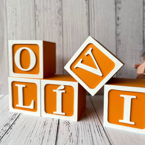 Decoração Bebê - Cubos 8x8cm Linha Nome com Moldura