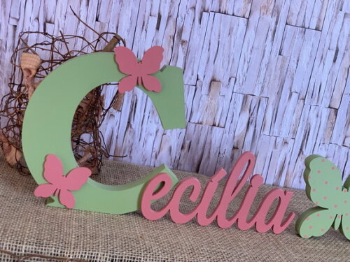 Decoração Bebê - Jardim Encantado - Nome + Borboleta de Mesa