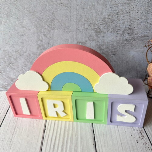 Decoração Bebê Candy Colors - Cubos 6x6cm Ts + Arco Íris.